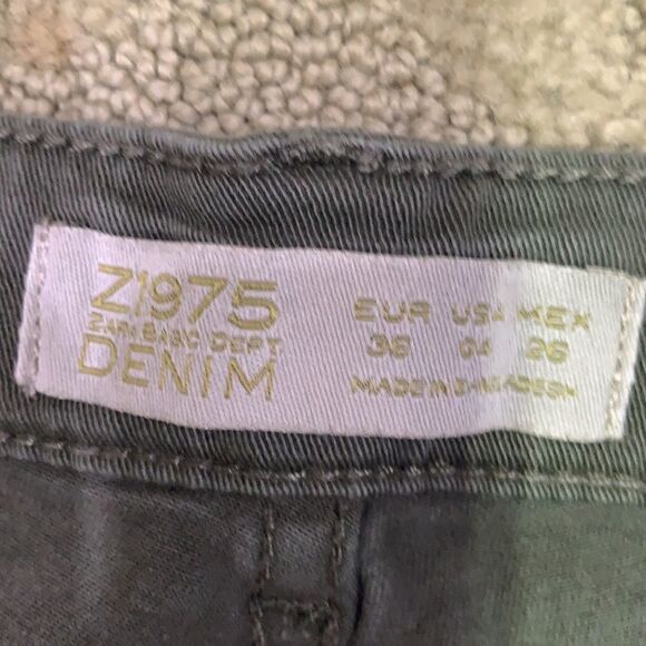 Zara Army Olive Green Denim Pants Ladies 4 - Picture 3 of 8